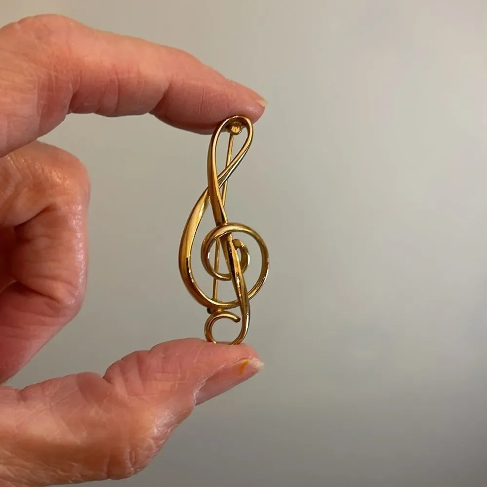 Vintage NAPIER Clef Note Brooch, Sleek Design Gold-Tone Musical Note Pin
